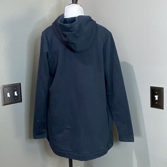 Marled Black Hooded Sweatshirt Open front Cardigan Sweater - Picture 8 of 11